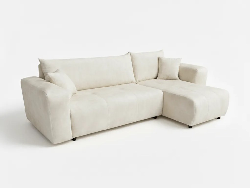 PROMOCJA Kremowa rozkładana narożna sofa SORELA, obustronna + 2 poduszki gratis II. jakość