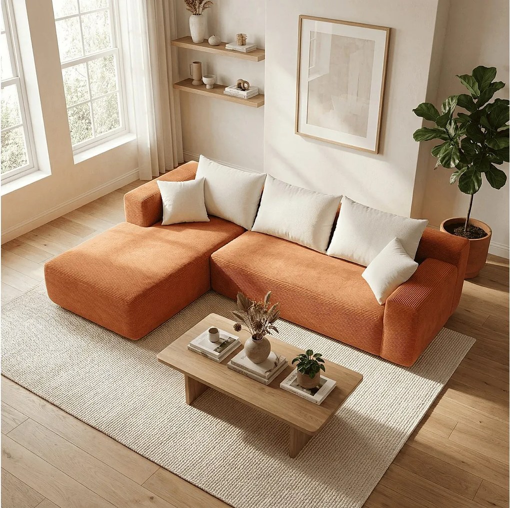 Coco Living Sofa do salonu Luna 3-osobowa – pomarańczowy biały lewa