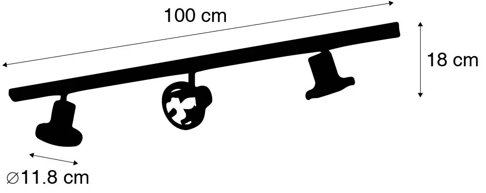 Nowoczesny system oświetlenia szynowego z 3 czarnymi reflektorami jednofazowymi 100 cm - Iconic Jeany