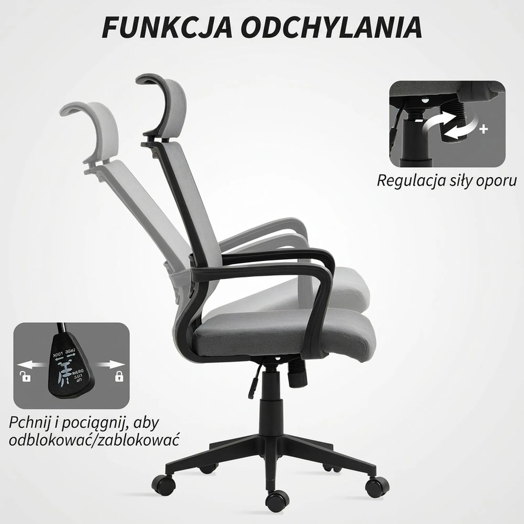 HOMCOM Krzesło biurowe z miękkim oparciem, kołami, podłokietnikami, regulowaną wysokością, wełna sztuczna, Szary