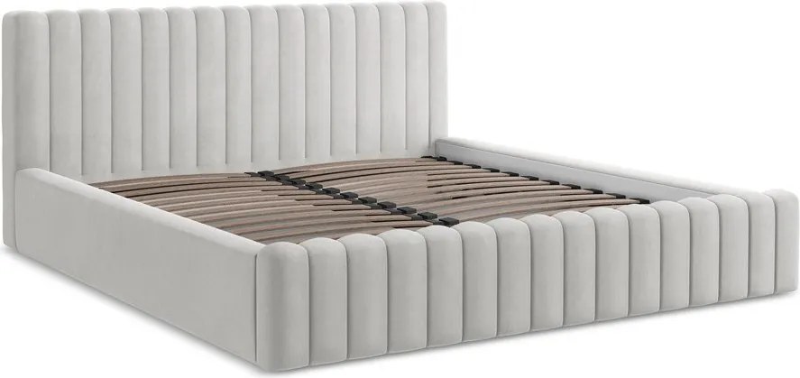 Tapicerowane łóżko dwuosobowe w kolorze srebra ze schowkiem i stelażem 180x200 cm Lemi – Makamii