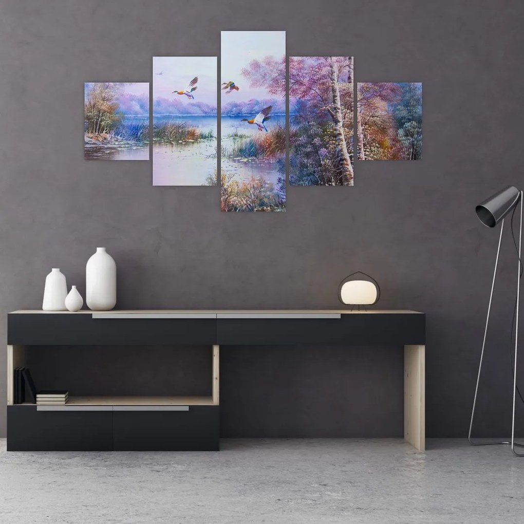 Obraz - Idzie jesień, obraz olejny (125x70 cm)