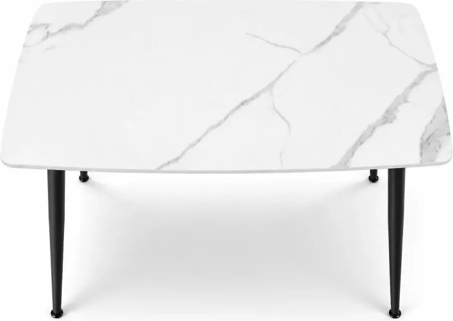 Stół Siena 120x70 cm – Nowoczesny Stół z Białym Blatem Marmurowym z MDF lakierowanego i Stylowymi Czarnymi Nogami do Jadalni