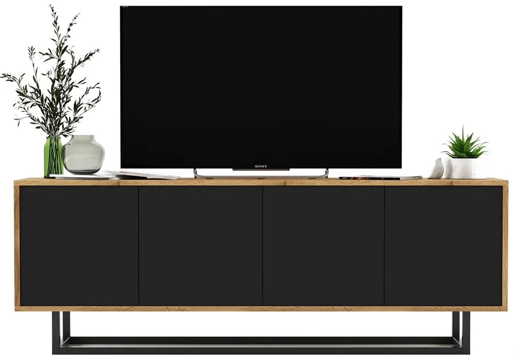 Loftowa szafka rtv dąb wotan + czarny - Avila 11X