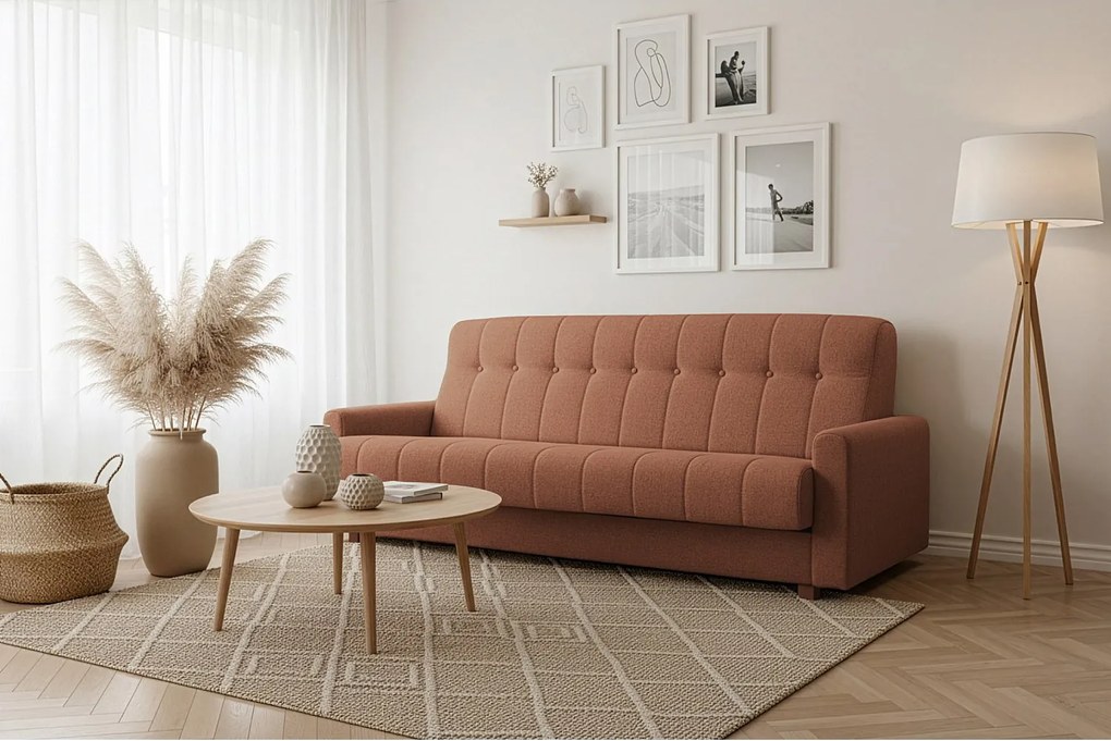 Wersalka Herbi z funkcją spania, do salonu, tkanina Herbi, ceglany