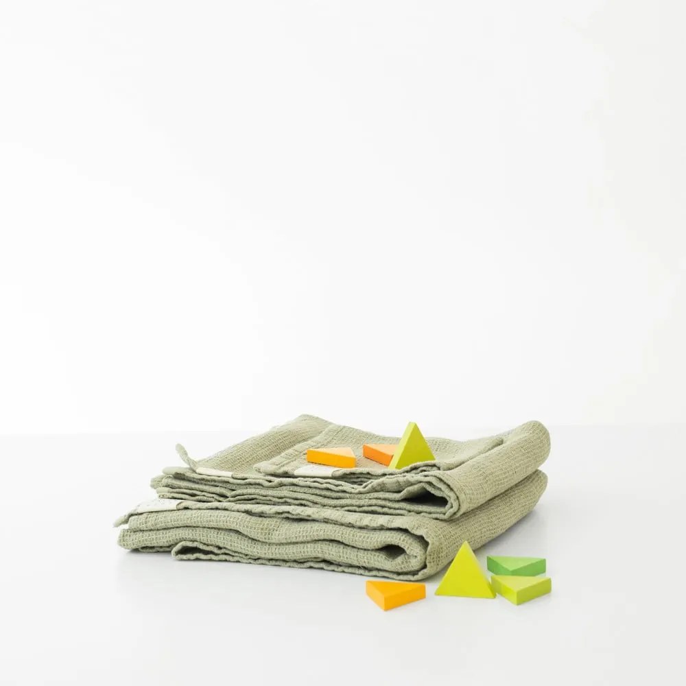 Dziecięcy zielony ręcznik z kapturem Linen Tales Waffle, 70x70 cm