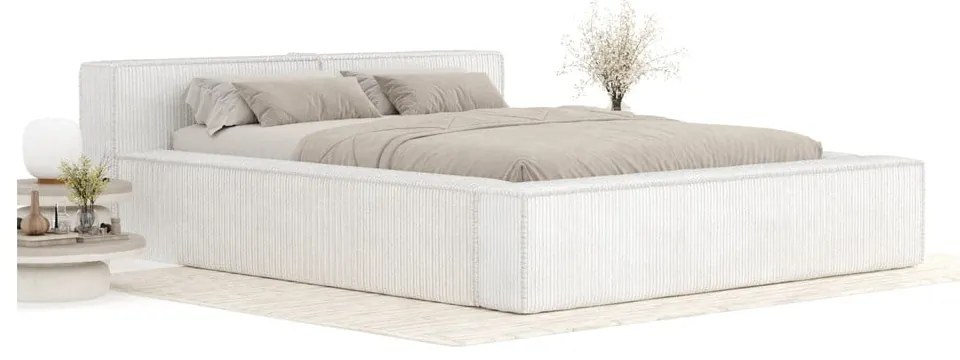Kremowe tapicerowane łóżko dwuosobowe ze schowkiem ze stelażem 200x200 cm Voliera – Maison de Rêve