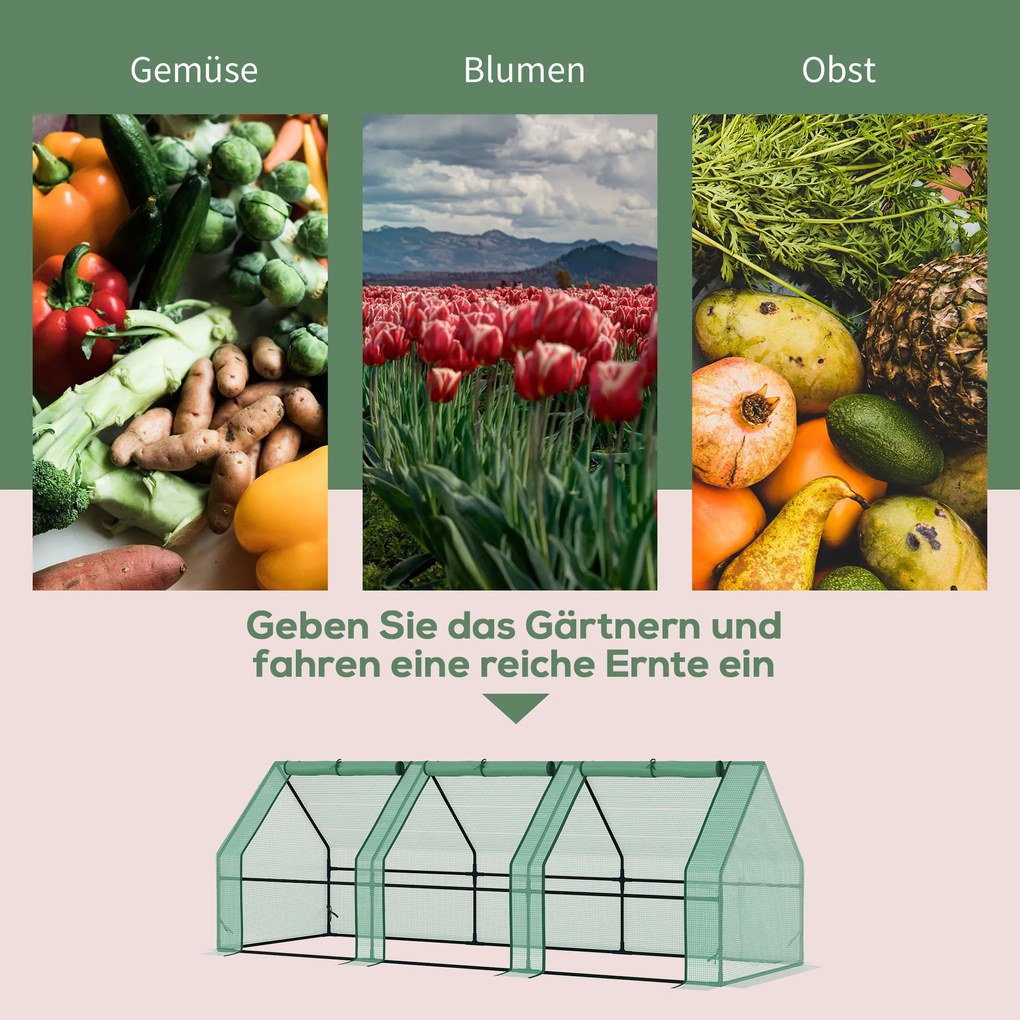 Outsunny Tunel Foliowy Mini Szklarnia Ogrodowa Łatwy Montaż 270x90x90cm Zielony | Aosom PL