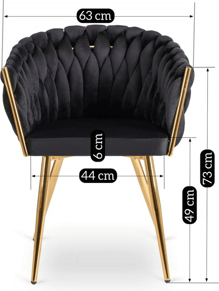 Krzesło Tapicerowane Plecione do Salonu CAPI Czarne Welurowe do Toaletki Nowoczesne Glamour