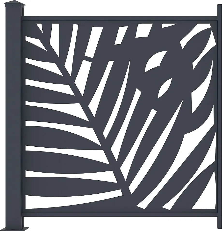 Ogrodzenie aluminiowe do postawienia z motywem tropikalnym wyciętym laserowo – zestaw rozszerzający – wys. 114 x szer. 110 cm – antracyt – TOGIRO