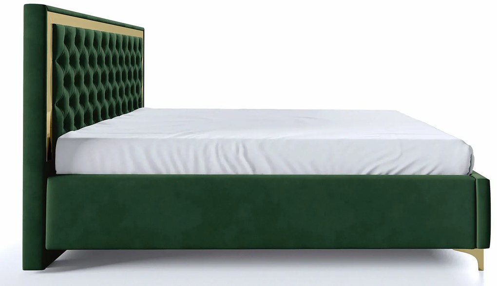 Ciemnozielone łóżko tapicerowane z pikowanym zagłówkiem H2-D11