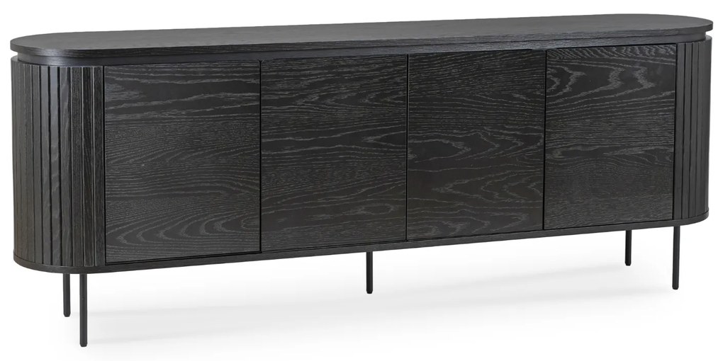 Komoda do Salonu BECK 200 cm Czarna Czterodrzwiowa Ryflowana Nowoczesna