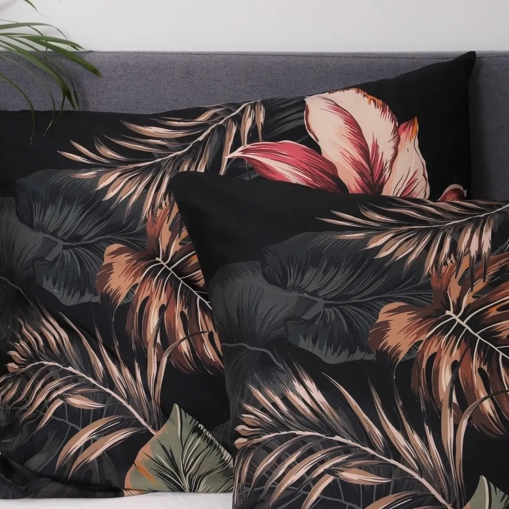 Komplet pościeli z mikrofibry FONCE czarna w liście 160x200 cm HOMLA