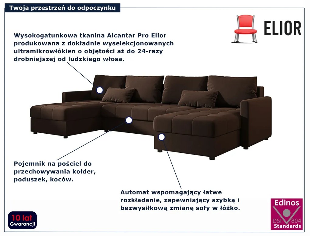 Brązowy rozkładany narożnik w kształcie U G6-E87