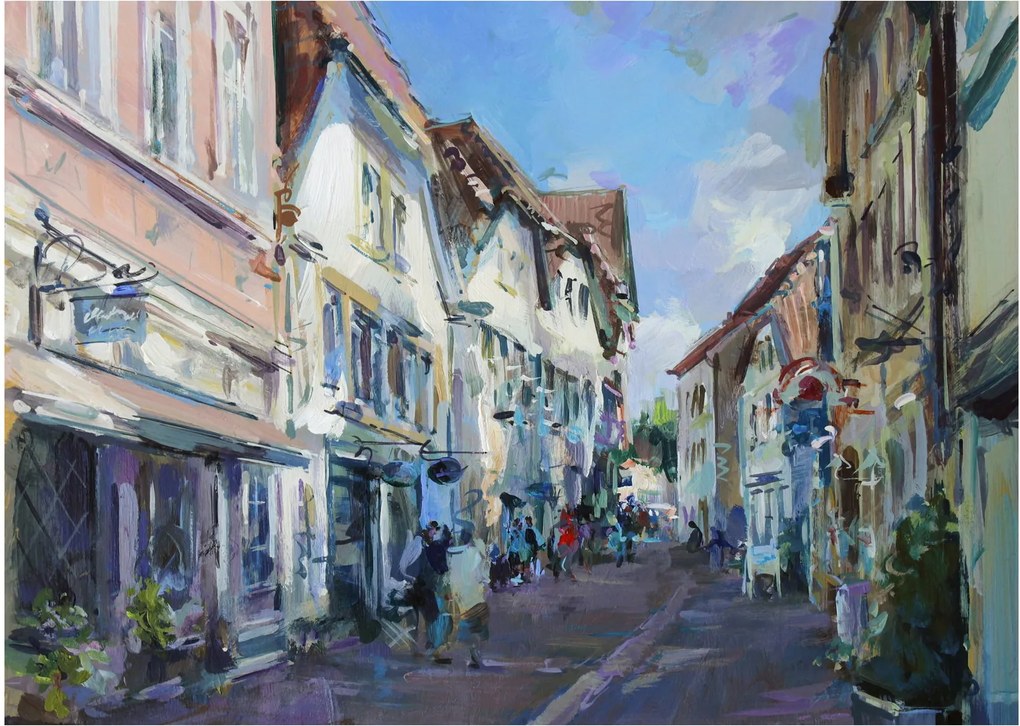 Obraz na szkle - Aleja starego miasta, malarstwo akrylowe (70x50 cm)