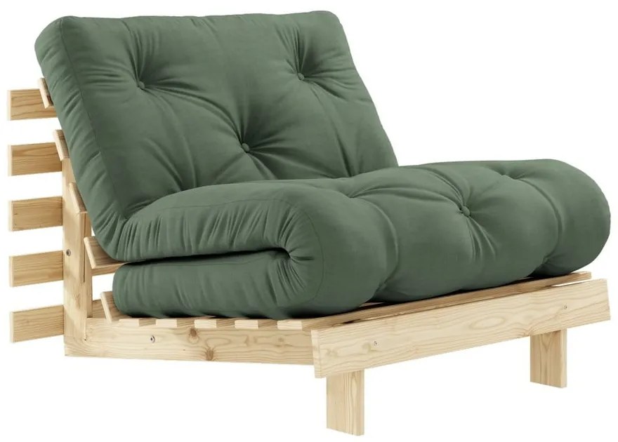 Fotel rozkładany z zielonym obiciem Karup Design Roots Raw/Olive Green