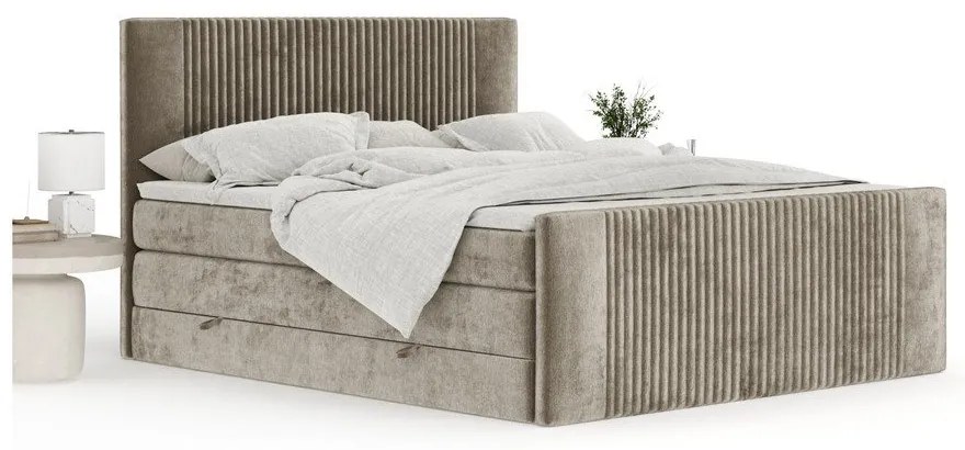 Jasnobrązowe łóżko kontynentalne ze schowkiem 200x200 cm Bergamo – Maison de Rêve