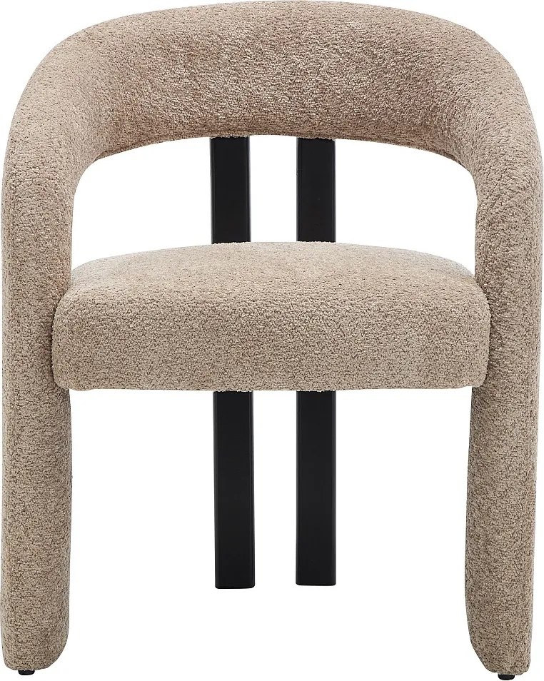 Krzesło z podłokietnikami z tkaniny z bukli  i drewna hebanowego - Taupe - NORETI