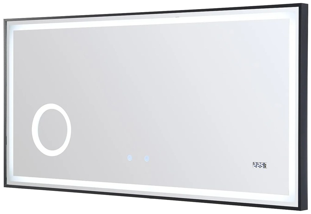 Podświetlane prostokątne lustro łazienkowe z zegarem cyfrowym - 120x50 cm AITANA