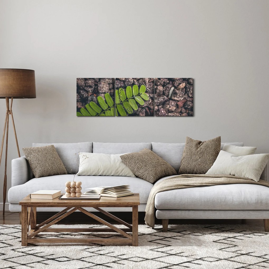 Obraz zielonej rośliny (z zegarem) (90x30 cm)