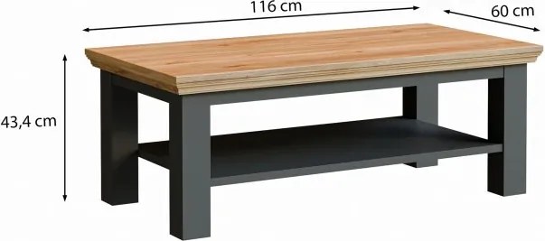 Prostokątna ława z półką Pontypool 5223, dąb Mauvella/Uni Wolfram szary