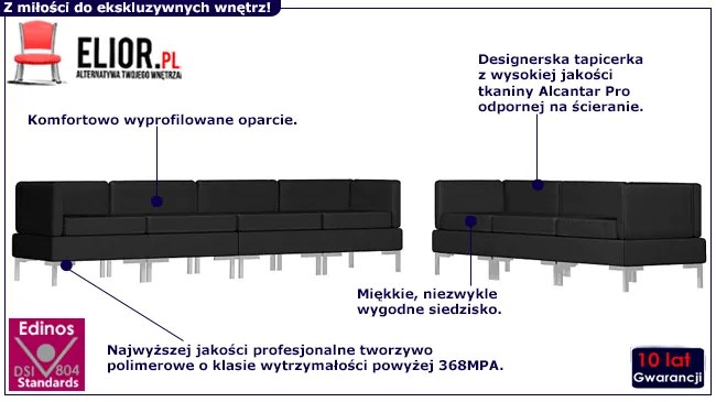 Nowoczesny 7-osobowy zestaw wypoczynkowy Marsala 3X - Czarny