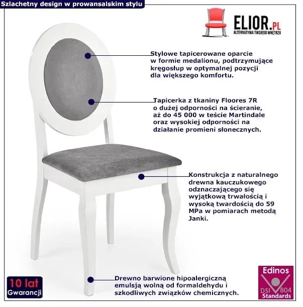 Białe stylowe krzesło drewniane medalion - Serta
