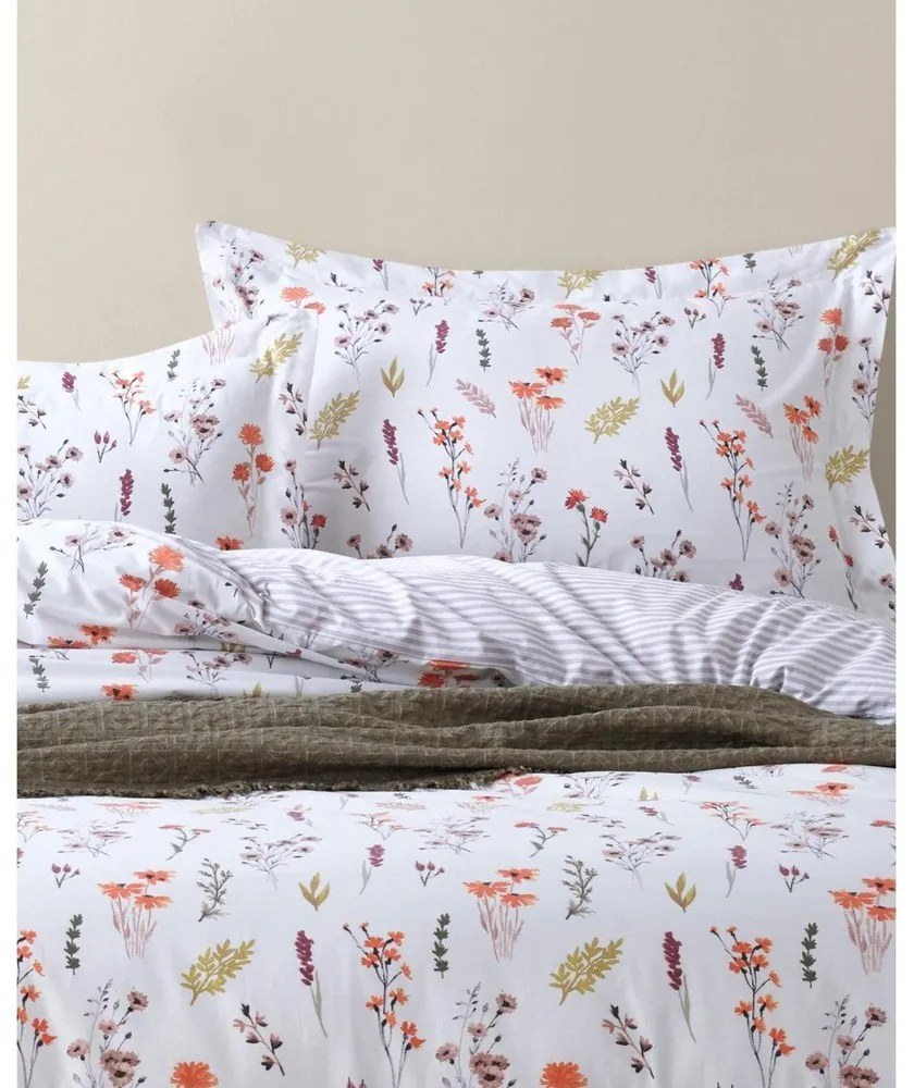 Biała pościel jednoosobowa z bawełny renforcé 140x200 cm Floral Dance Autumn – Mila Home Luxury