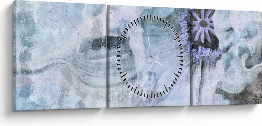 Obraz - Kwiatowy fresk na ceglanej ścianie (z zegarem) (90x30 cm)
