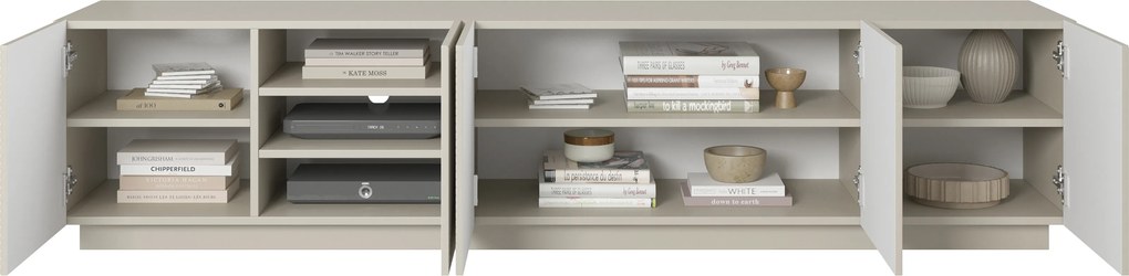 Szafka RTV Asha 200 cm pięciodrzwiowa z ryflowanym frontem - kaszmir