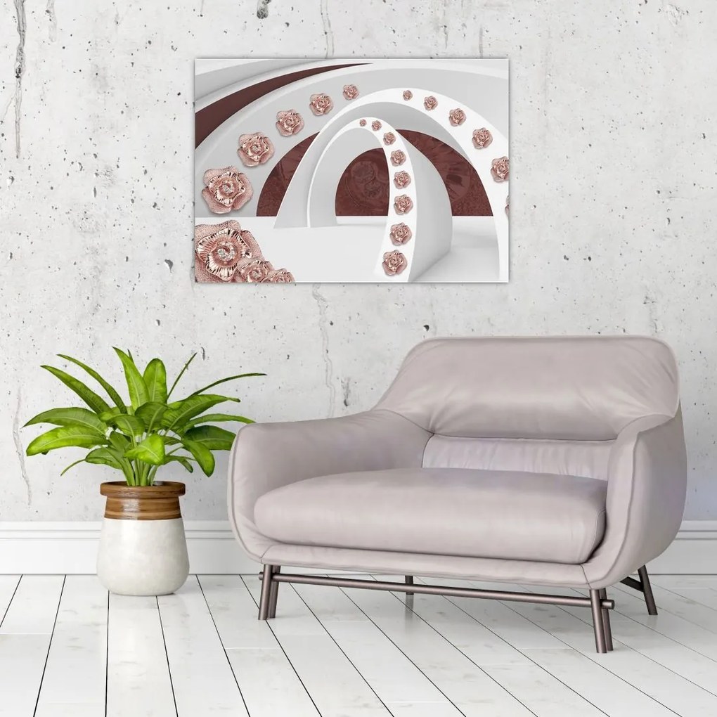 Obraz na szkle - Chmury 3D z kwiatami (70x50 cm)