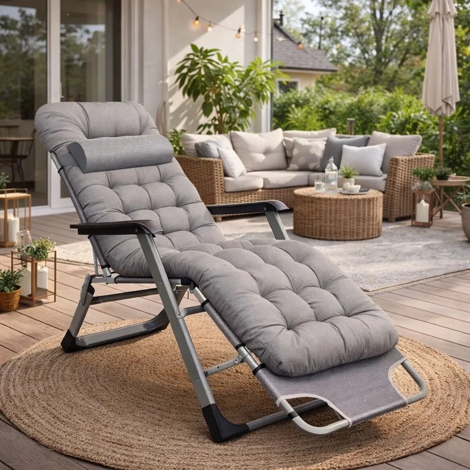 Leżak ogrodowy rozkładany Tossa DC01-GR-GR, poduszka szara, stelaż szary
