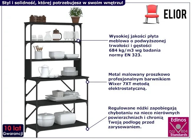 Czarny nowoczesny regał na regulowanych nóżkach - Hugero