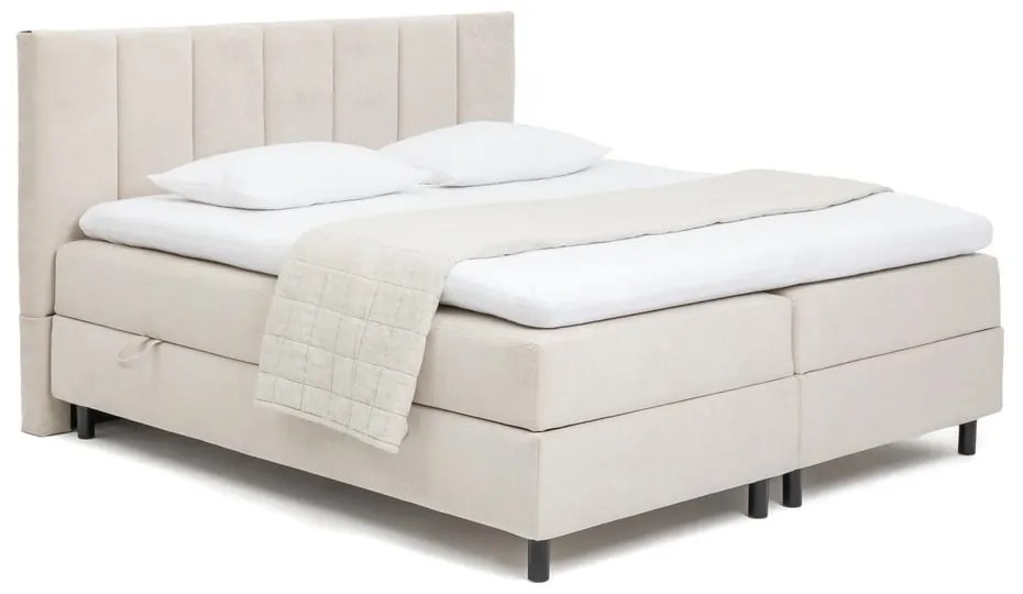 Beżowe łóżko kontynentalne ze schowkiem 160x200 cm Elva Bold Line – Bonami Selection
