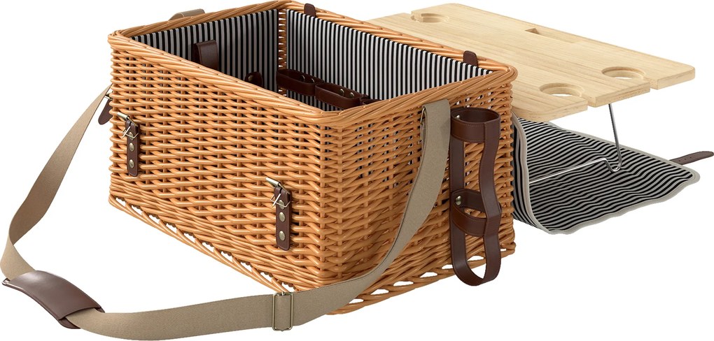 Kosz piknikowy z wikliny Outsunny dla 4 osób z kocem piknikowym, sztućcami, otwieraczem Jasnobrązowy