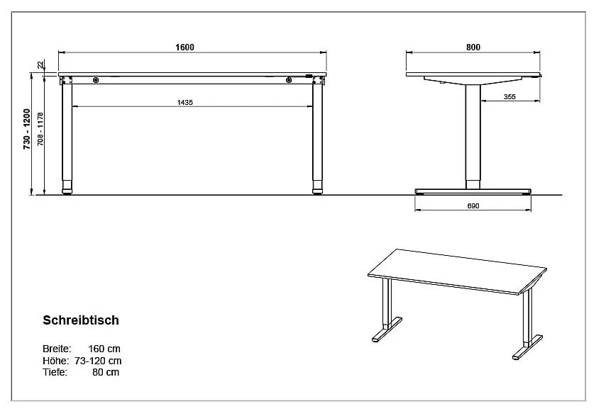 Biurko z elektryczną regulacją wysokości z blatem w dekorze dębu 80x160 cm Lissabon – Germania