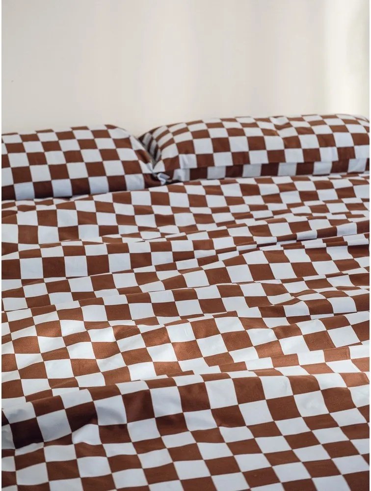 Jasnoniebiesko-brązowa poszwa na kołdrę jednoosobowa z satyny bawełnianej 140x200 cm Plu – noo.ma