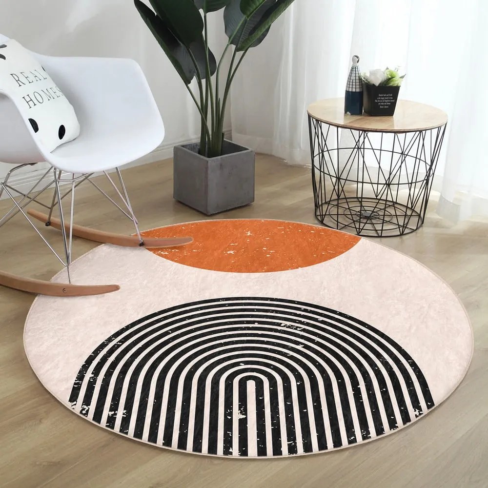 Pomarańczowo-kremowy okrągły dywan odpowiedni do prania i robotów sprzątających ø 120 cm Comfort – Mila Home