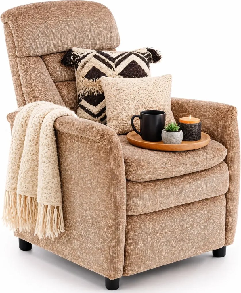 Beżowy Rozkładany Fotel Wypoczynkowy H4-P97