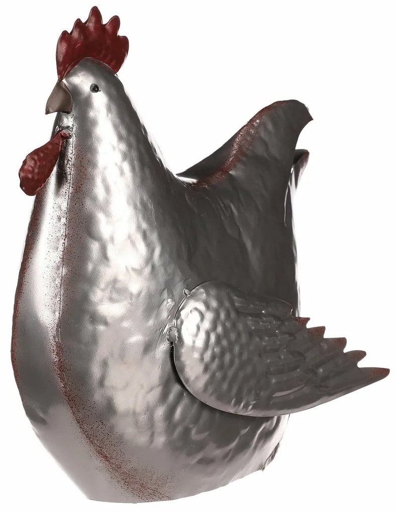 Metalowa dekoracja Srebrna kura, 28 x 15 x 30 cm