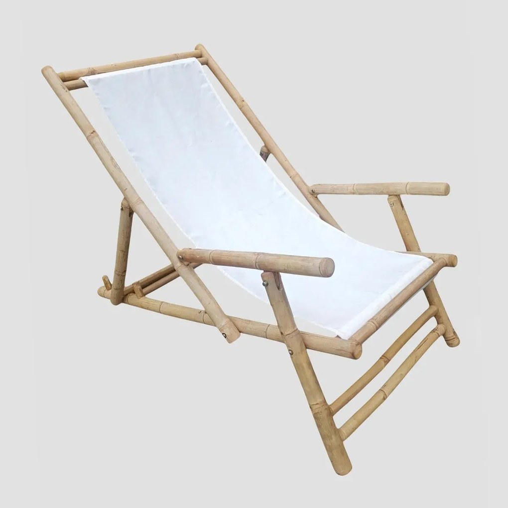 Leżak bambusowy MARE z podłokietnikami 139x60x11cm biały HOMLA