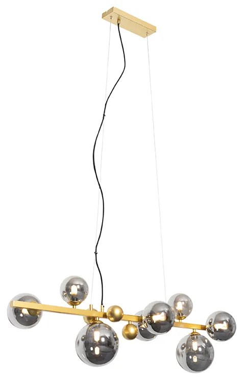 Lampa wisząca w stylu art deco złota z dymionym szkłem 8-świateł - David ArtDeco Oswietlenie wewnetrzne
