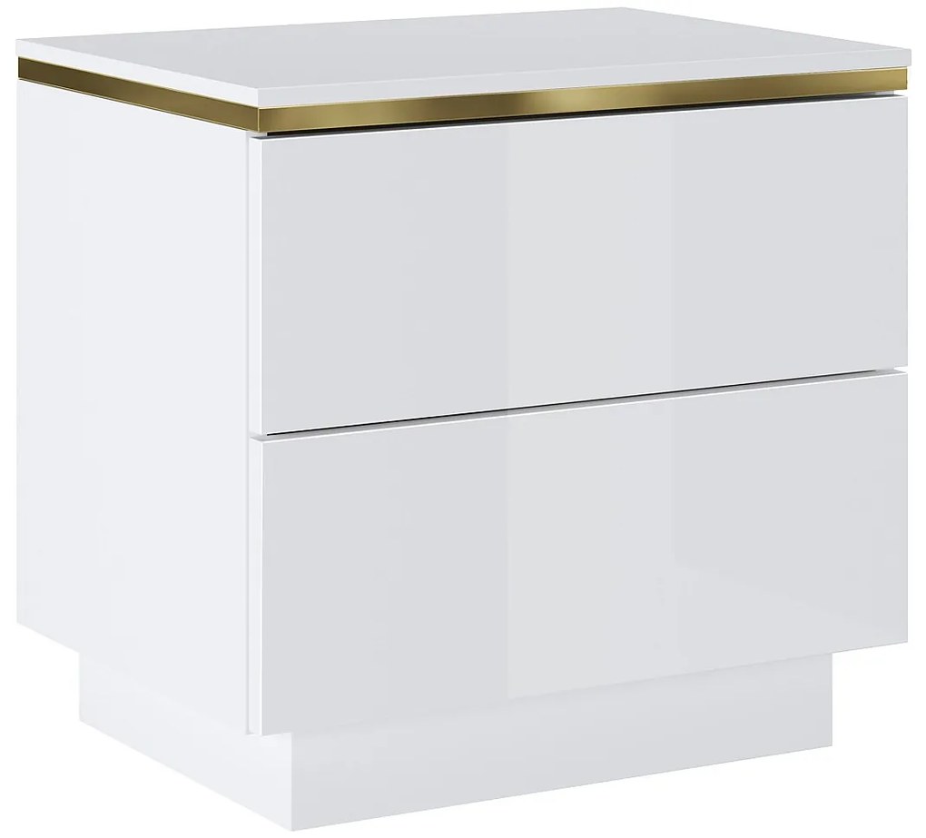 Zestaw 2 szafek nocnych z 2 szufladami - Biały z połyskiem i złoty - VUKIA