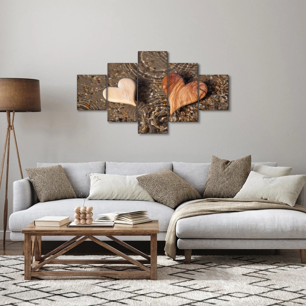 Obraz - Drewniane serca (125x70 cm)