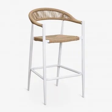 Pack 2 Wysokich Stołków Ogrodowych 75 Cm Z Aluminium I Syntetycznego Rattanu Amatria Lodowata Biel - Sklum