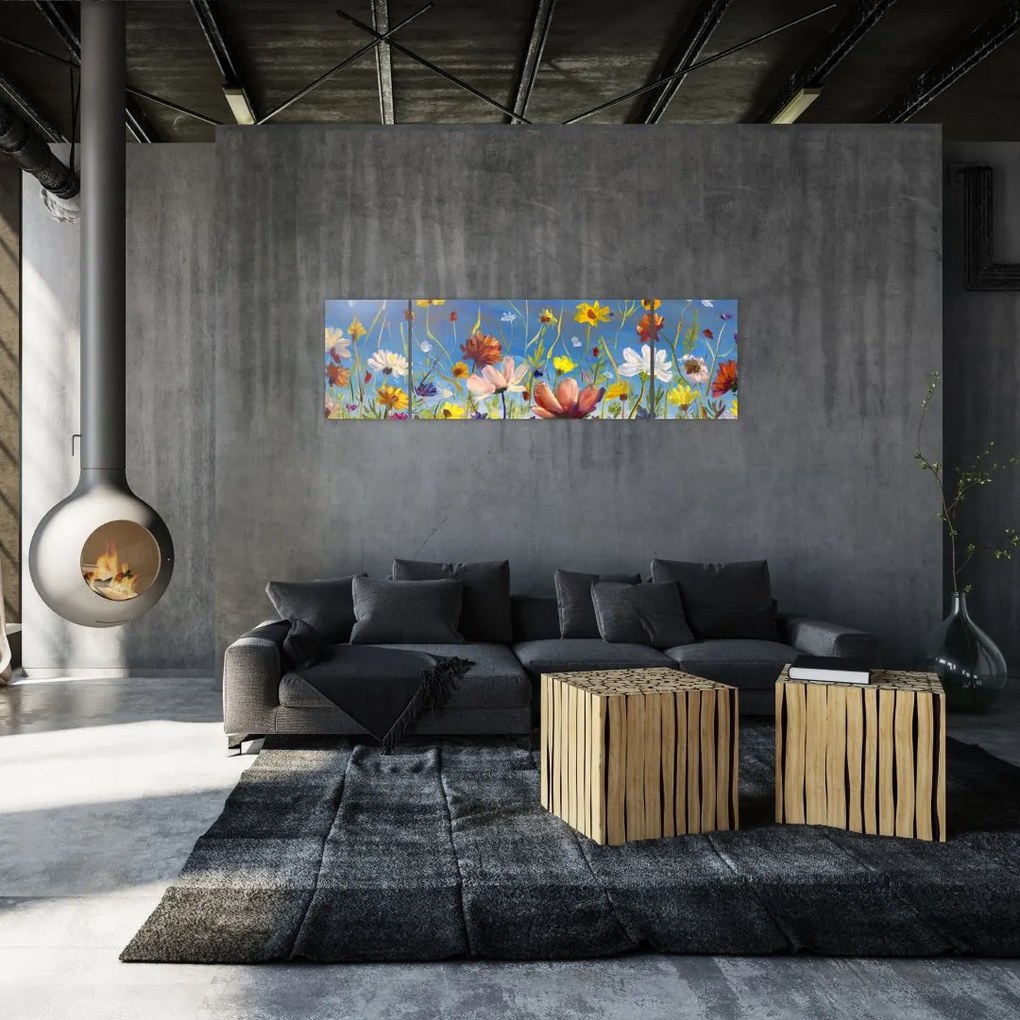 Malowany obraz kwitnącej łąki (170x50 cm)