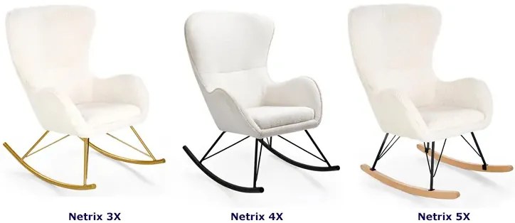 Kremowy fotel bujany boucle na złotej podstawie A7-R93