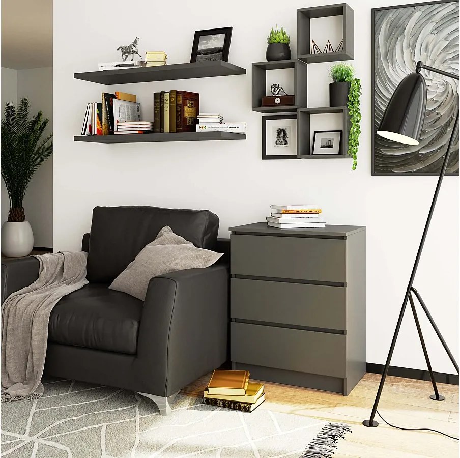 Komoda AKORD K60 Grafit Szary 60 cm 3 szuflady kolor Grafit Szary mat 60x40x77 cm