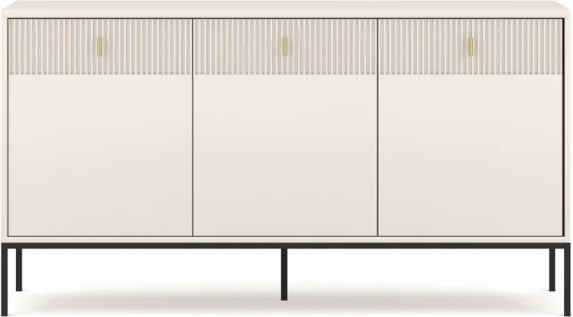 Komoda do Salonu Sypialni MARCOS 154 cm Kaszmir Ryflowana Trzydrzwiowa z Szufladami Nowoczesna