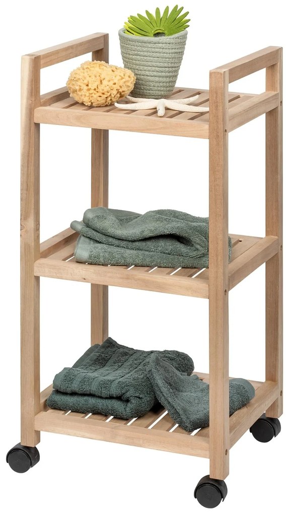 Regał łazienkowy na kółkach ACINA z trzema półkami, drewno akacjowe, WENKO